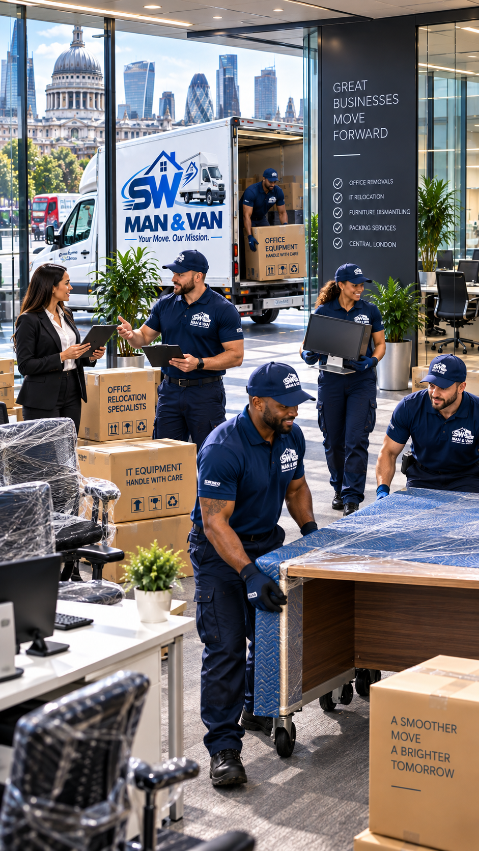 Professional movers loading Luton van in South West London